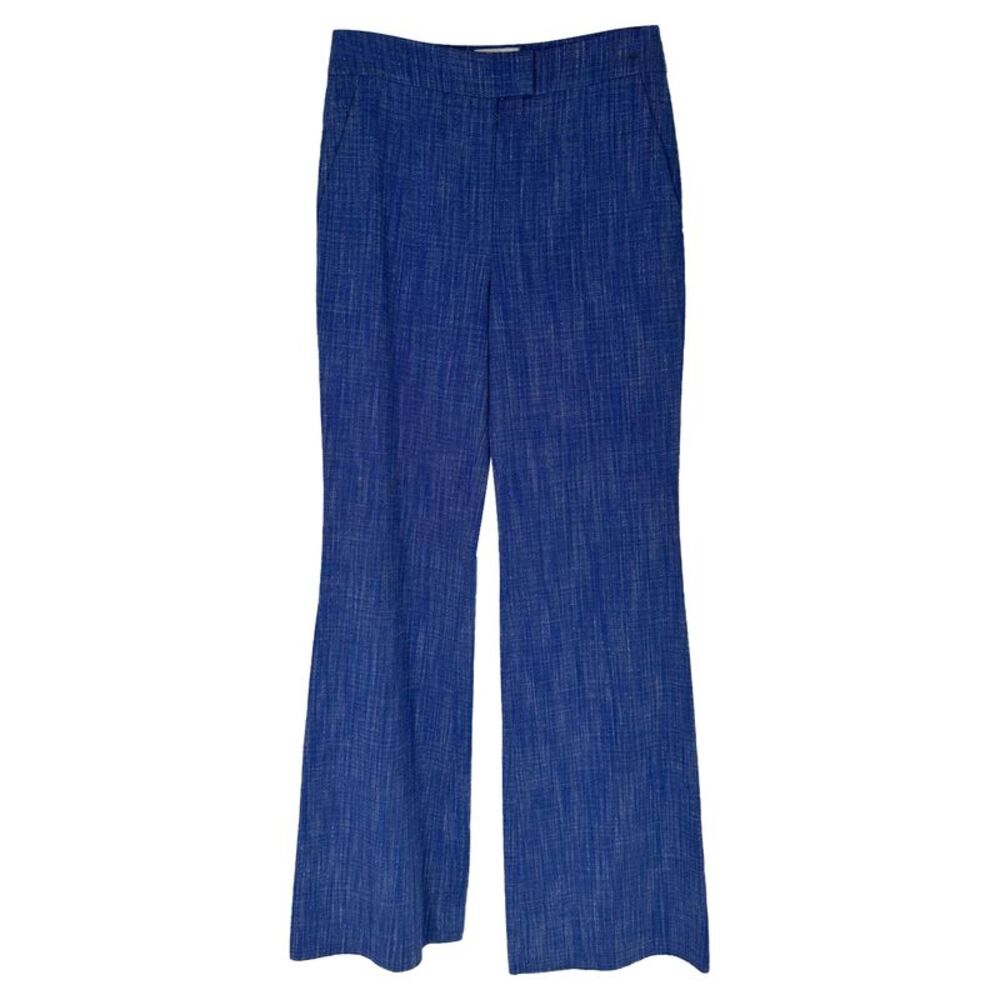 Galvan London Wide Leg Flared Trousers in Blue Tweed